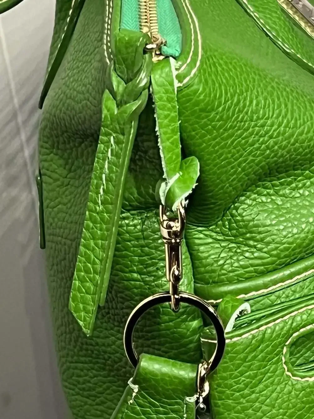 Dooney & Bourke Kelly Green Pebble Leather Crescent Tote with Pouch - Picture 5 of 12
